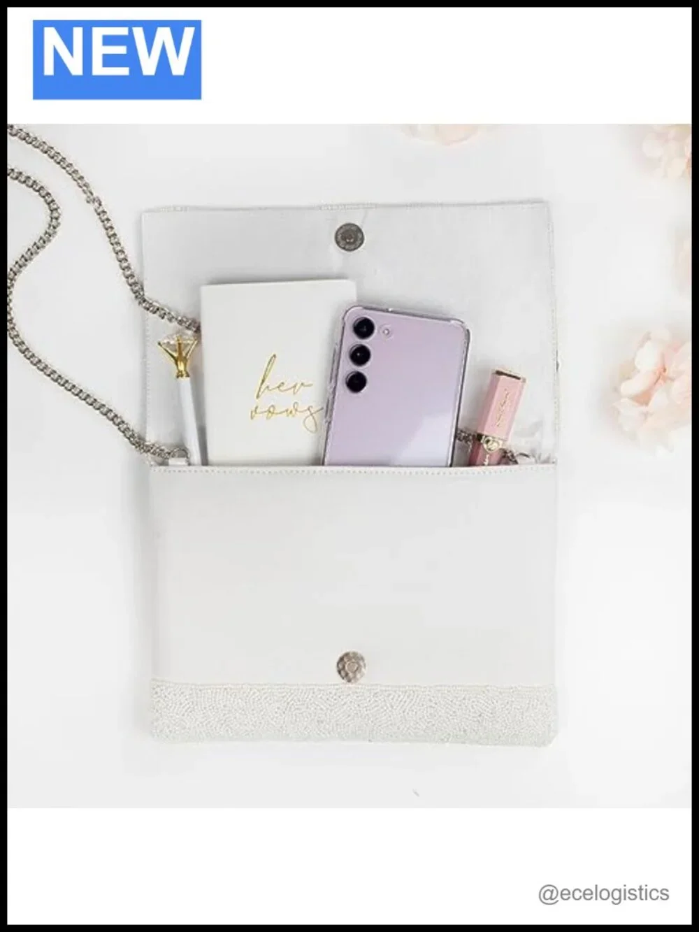 Beaded Bride Clutch Purse with Chain Bridal Evening Bag Shoulder